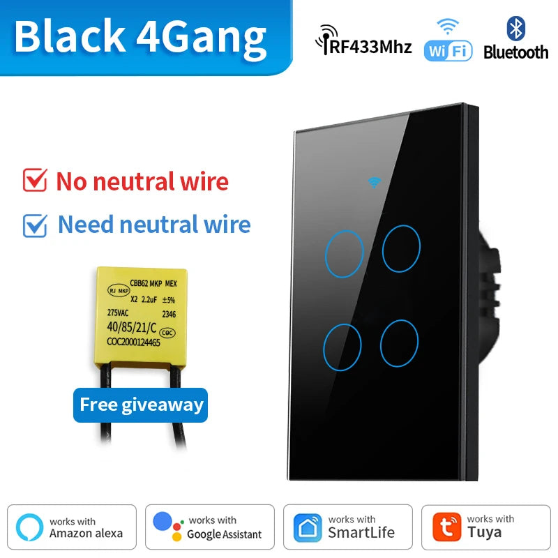 Interruptor de luz inteligente TNCE Tuya WiFi/Zigbee, con o sin cable neutro, interruptor táctil de pared compatible con Alexa y Google Home.