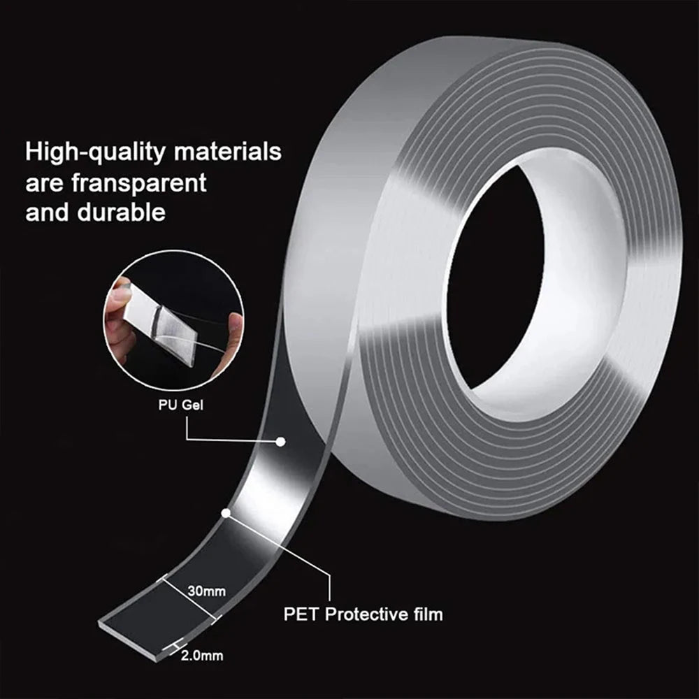1 unidad de cinta adhesiva de doble cara resistente, lavable y reutilizable. Cinta adhesiva transparente de doble cara para usar en la cocina, el baño y la oficina.