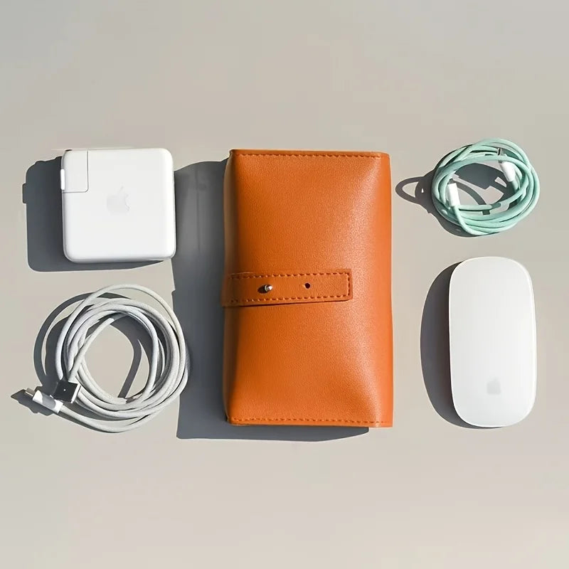 1 organizador multicompartimento de cuero sintético PU - Estuche portátil para accesorios escolares y tecnológicos para cables, cargadores y bolígrafos - Almacenamiento de viaje duradero
