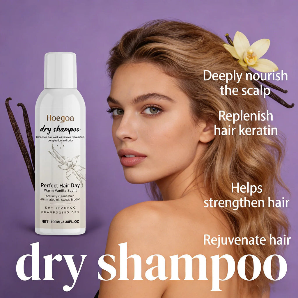 Spray capilar seco de vainilla: controla la grasa, deja el cabello esponjoso y ligero, aporta volumen, fortalece el cabello y nutre el cuero cabelludo. Champú seco sin enjuague.