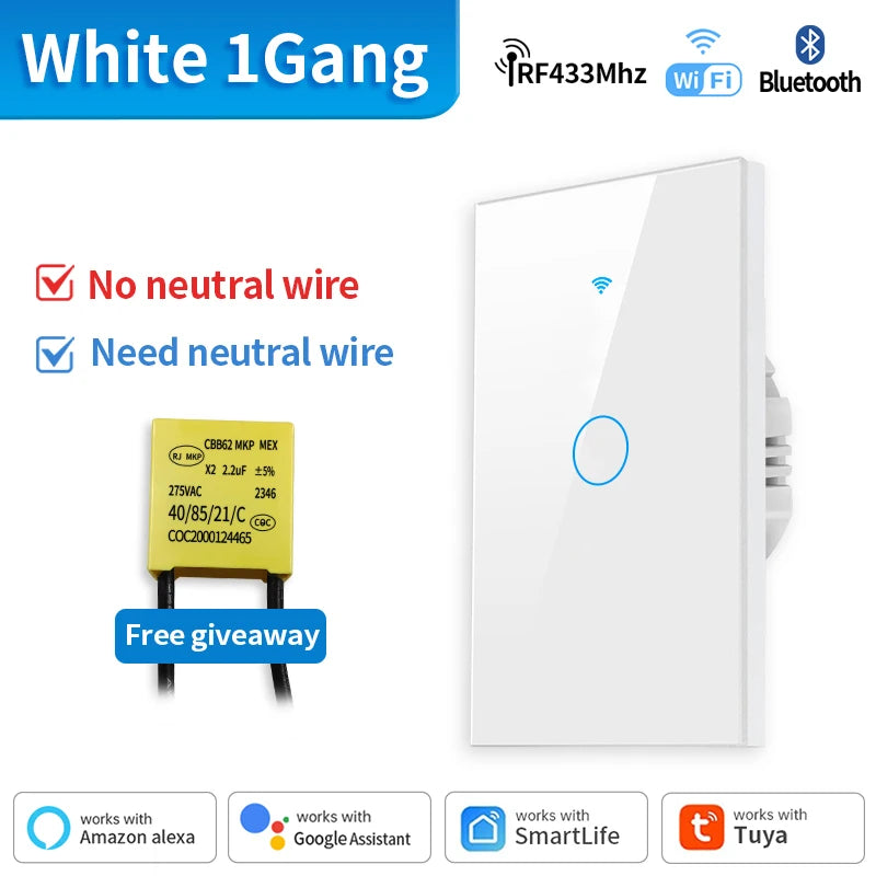 Interruptor de luz inteligente TNCE Tuya WiFi/Zigbee, con o sin cable neutro, interruptor táctil de pared compatible con Alexa y Google Home.