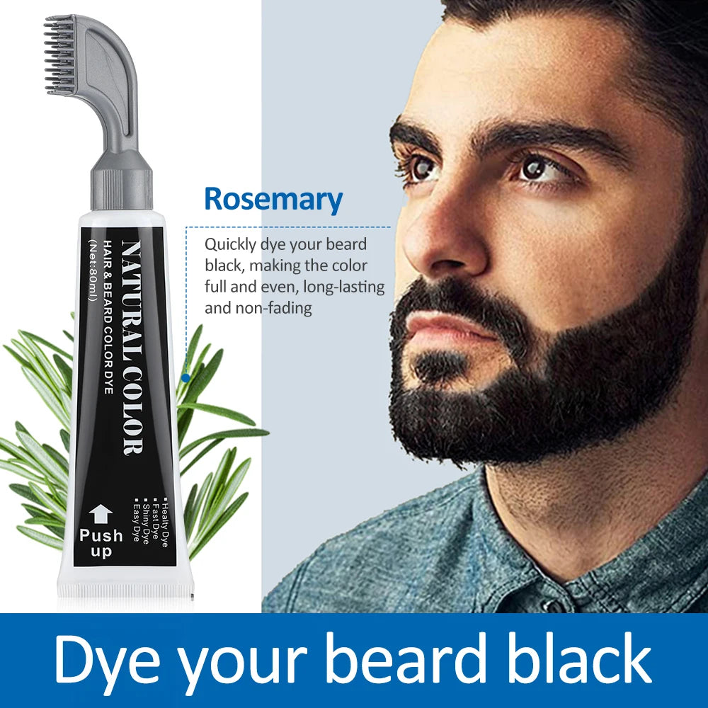 1 juego de crema para teñir la barba negra en 3 minutos con peine, 80 ml, champú de romero natural para teñir la barba negra, crema de tinte instantáneo para el cabello.