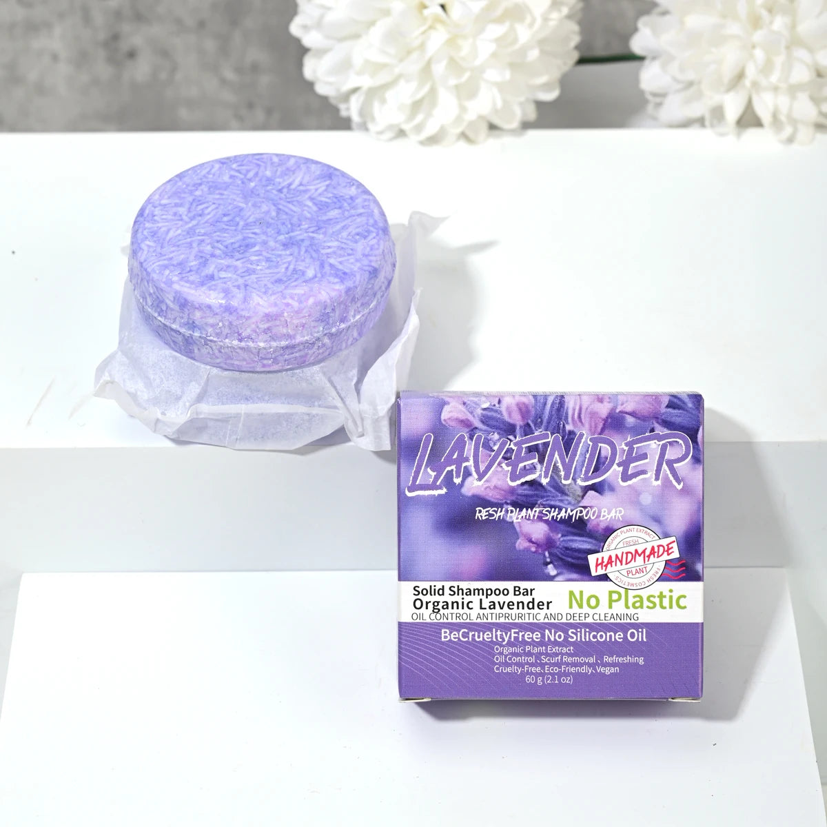 J+60g Champú sólido de lavanda, de gran venta, natural, orgánico, anticaída, para el cuidado del cabello, jabón sólido de glicerina
