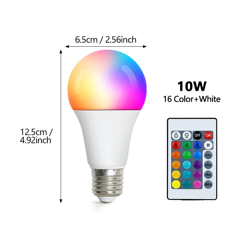 16 Colors RGB Bulb LED Multicolor Bulb E27 220V Household Lighting Dimmable 24 Key Remote Control Smart Lamp Atmosphere Light