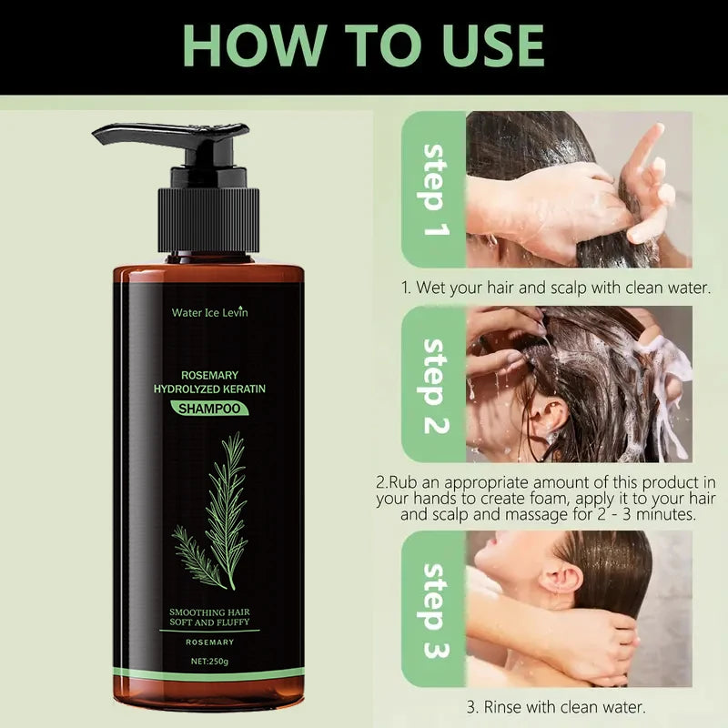 Champú de romero y queratina: fresco y no graso, rico en extractos de romero y aminoácidos, cabello sano, mayor volumen, cuidado para todo tipo de cabello.