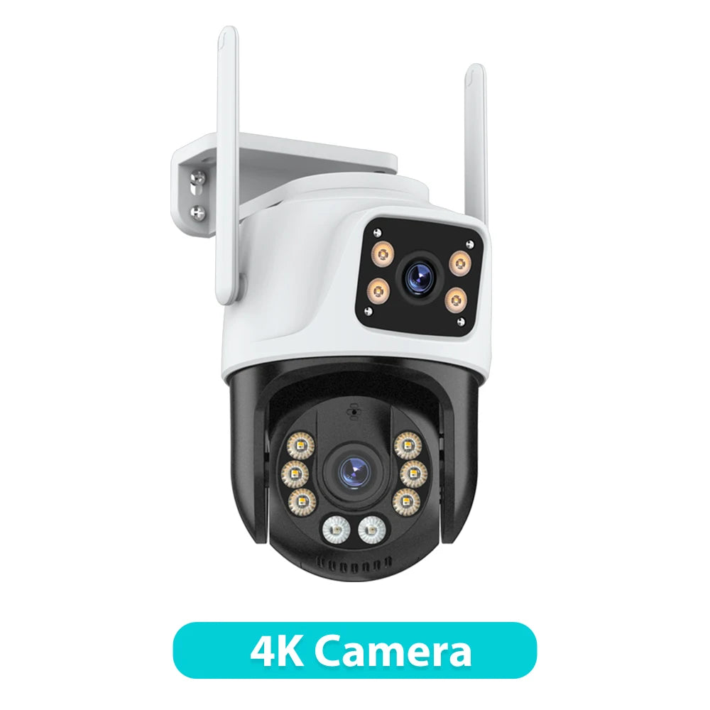 Cámara IP PTZ de tres lentes para exteriores, HD, con tres pantallas, WiFi, seguimiento automático y doble lente, CCTV inalámbrica iCsee