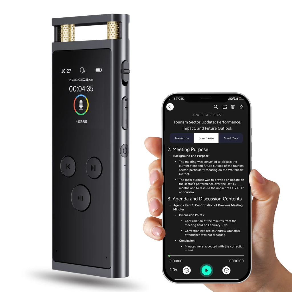 Grabadora de voz con IA: transcripción, traducción, resumen, mapas mentales, activación por voz. Dictáfono de aluminio de 64 GB [versión con IA].