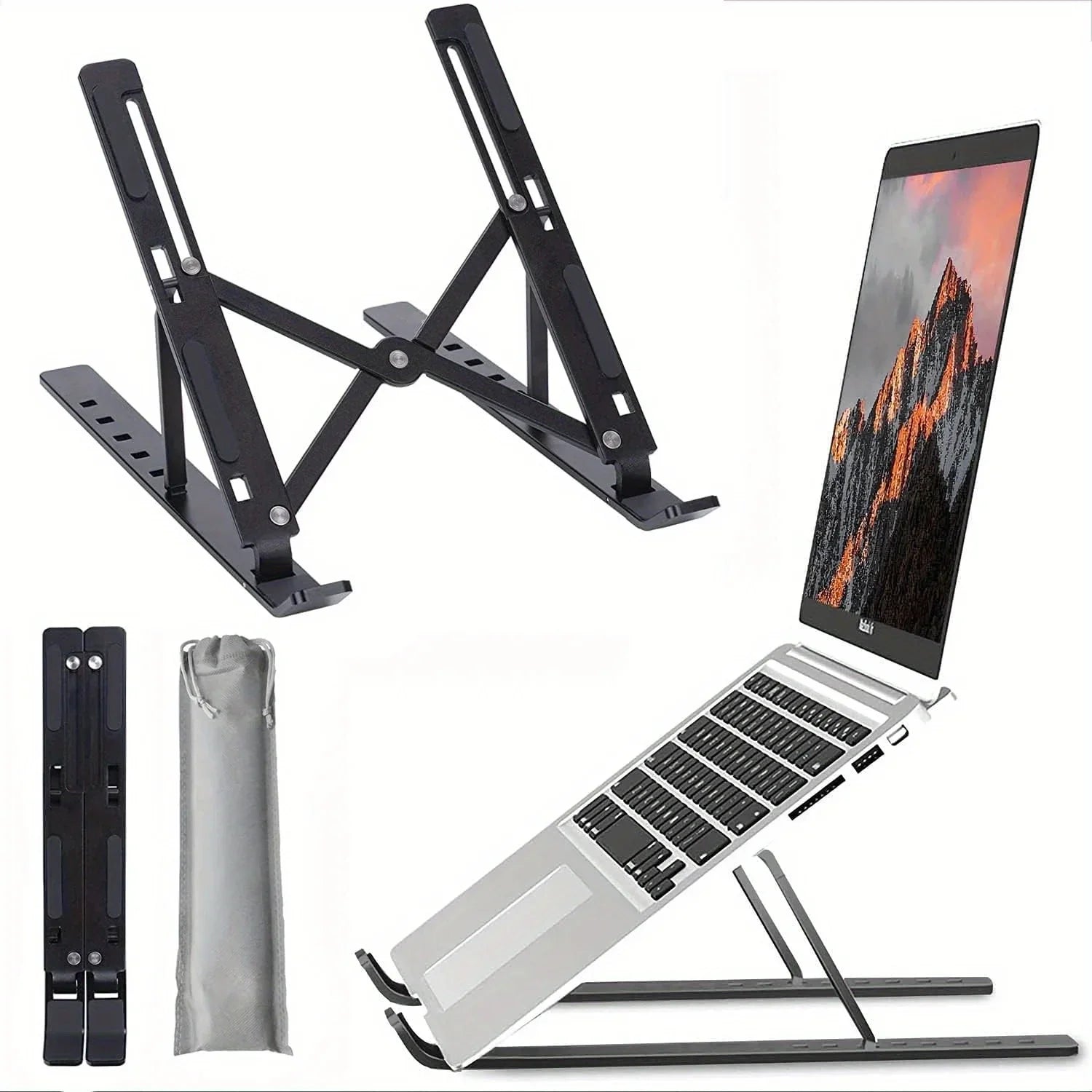 Soporte ajustable de aluminio para portátil: 6 niveles de altura, diseño plegable y portátil para portátiles de 8 a 16 pulgadas, ventilación y disipación de calor mejoradas.