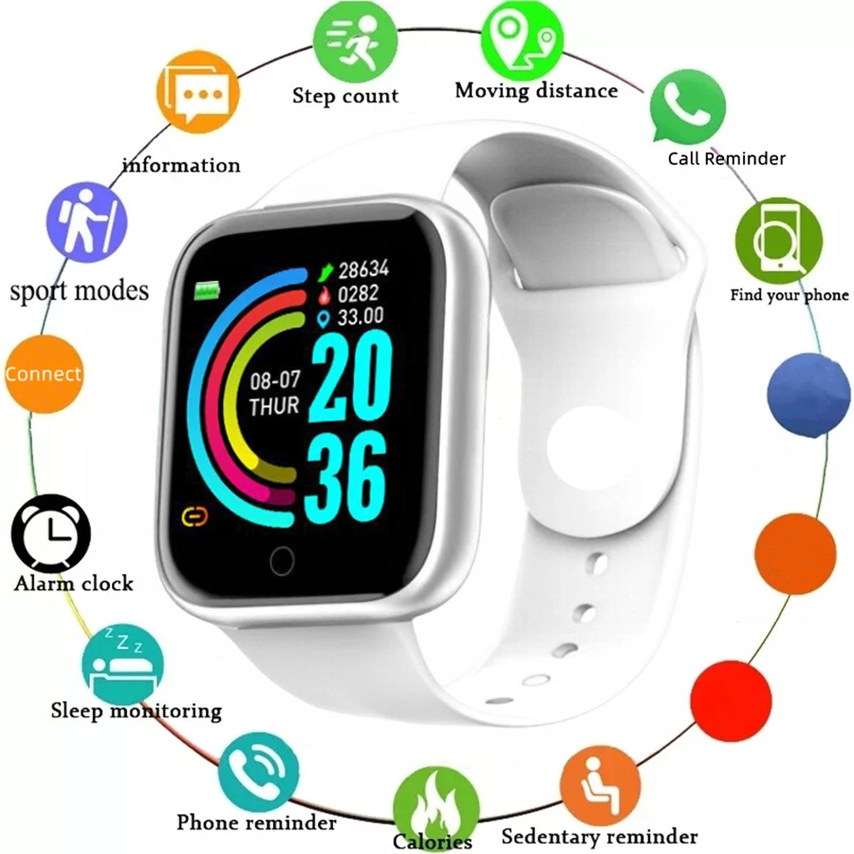 Smartwatch para hombre y mujer con monitor de actividad física, regalo de cumpleaños y reloj electrónico para Android/iOS.