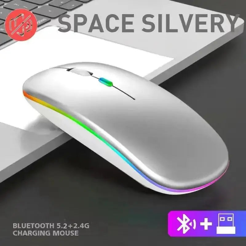 Ratón inalámbrico RGB recargable Bluetooth para ordenador, ratón ergonómico para juegos con retroiluminación LED para portátil y PC, 3600 DPI.