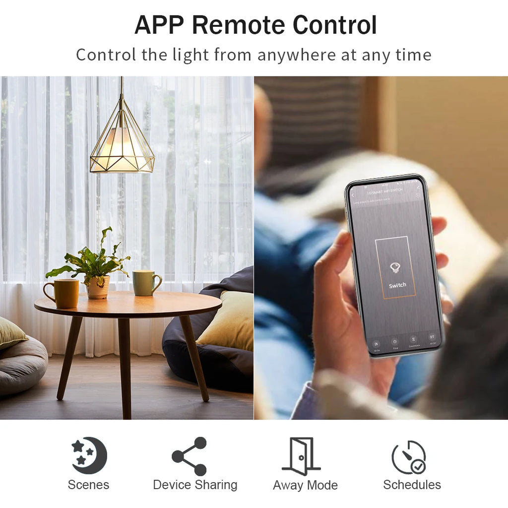 Interruptor de luz inteligente Tuya WiFi para EE. UU. Cable neutro/No requiere cable neutro Interruptor táctil de pared tipo 120 Funciona con Alexa, Google Home