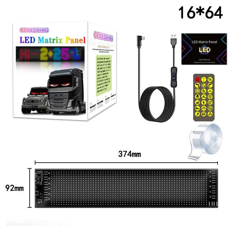 Letrero LED para automóvil, panel de matriz LED flexible de 5 V, letreros de luz LED USB para automóvil, Bluetooth Smart APP, pantalla RGB desplazable, tablero de mensajes