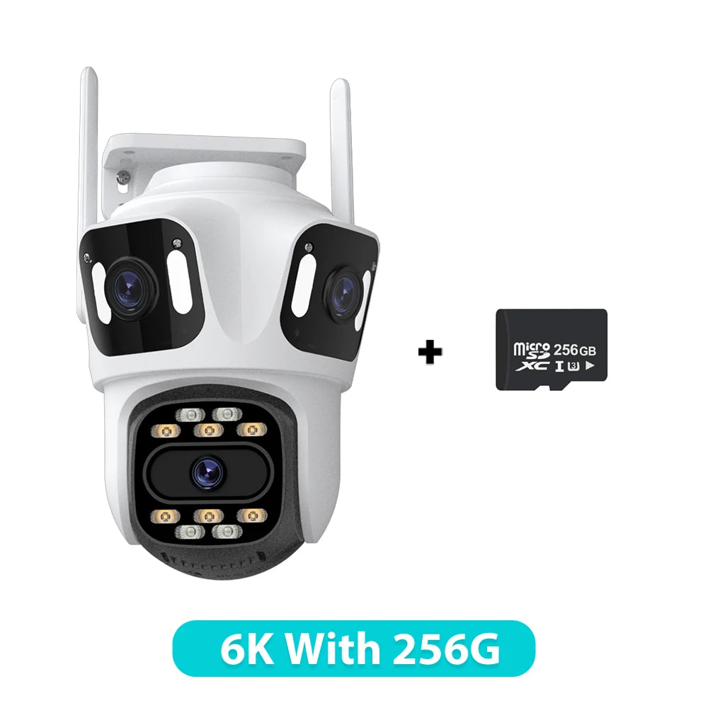 Cámara IP PTZ de tres lentes para exteriores, HD, con tres pantallas, WiFi, seguimiento automático y doble lente, CCTV inalámbrica iCsee