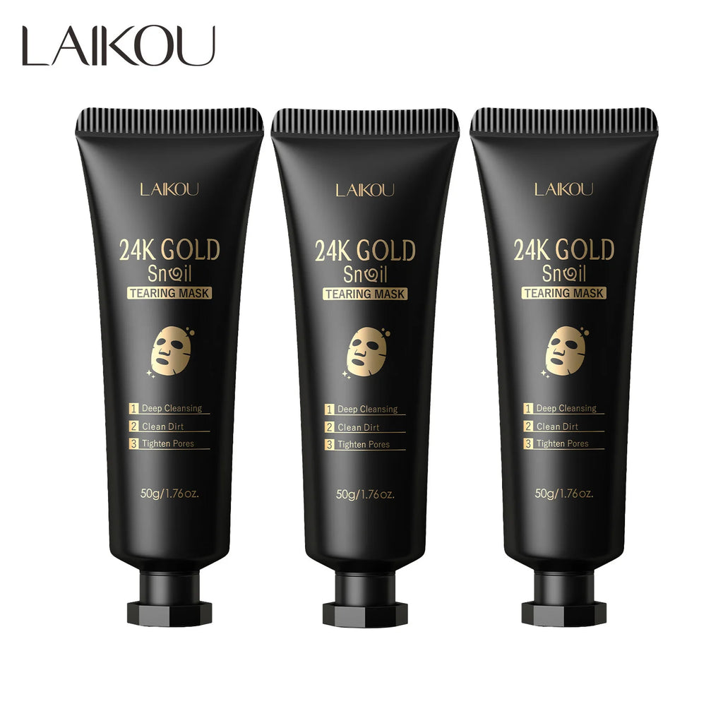 Mascarilla facial exfoliante de oro de 24 quilates con flor de cerezo de LAIKOU, antiarrugas, blanqueadora, para eliminar puntos negros, mascarilla facial desprendible. Productos para el cuidado de la piel.