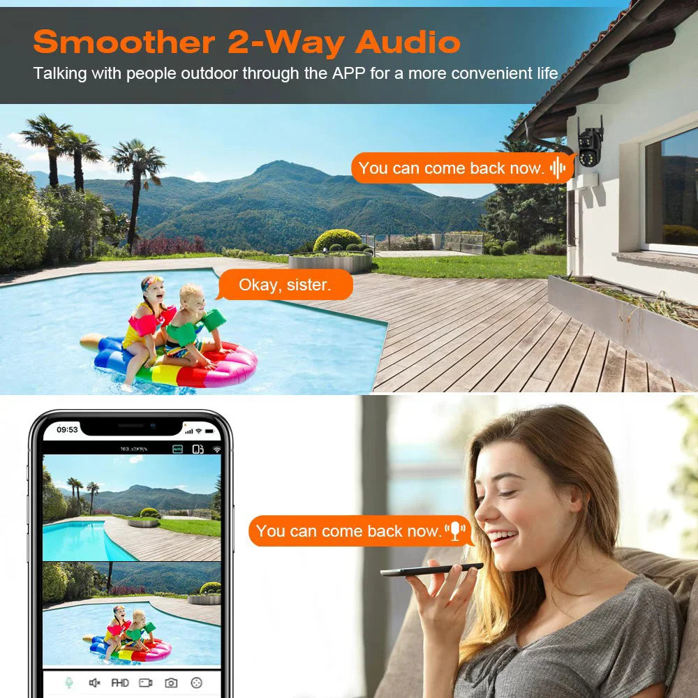 Cámara PTZ Wifi de 8MP 4K con doble lente y doble pantalla, detección humana por IA, cámara de seguridad IP CCTV inalámbrica para exteriores.