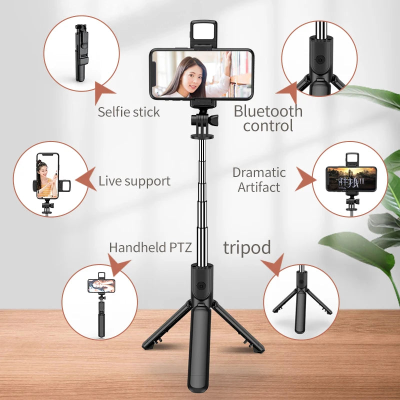Nuevo trípode FGCLSY para cámara de smartphone, soporte con disparador Bluetooth y luz, soportes inalámbricos para palo selfie con soporte para teléfono