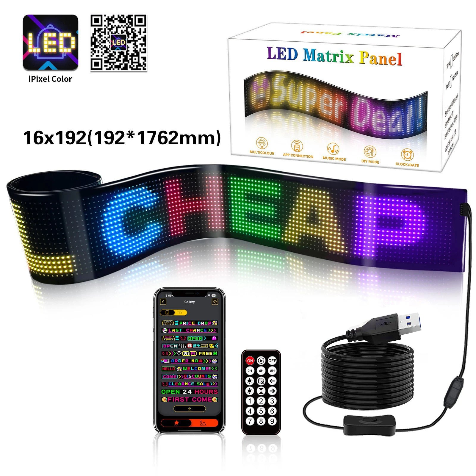 Letrero LED para automóvil, panel de matriz LED flexible de 5 V, letreros de luz LED USB para automóvil, Bluetooth Smart APP, pantalla RGB desplazable, tablero de mensajes