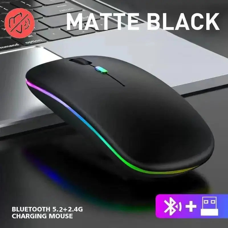 Ratón inalámbrico RGB recargable Bluetooth para ordenador, ratón ergonómico para juegos con retroiluminación LED para portátil y PC, 3600 DPI.