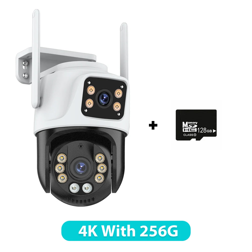 Cámara IP PTZ de tres lentes para exteriores, HD, con tres pantallas, WiFi, seguimiento automático y doble lente, CCTV inalámbrica iCsee