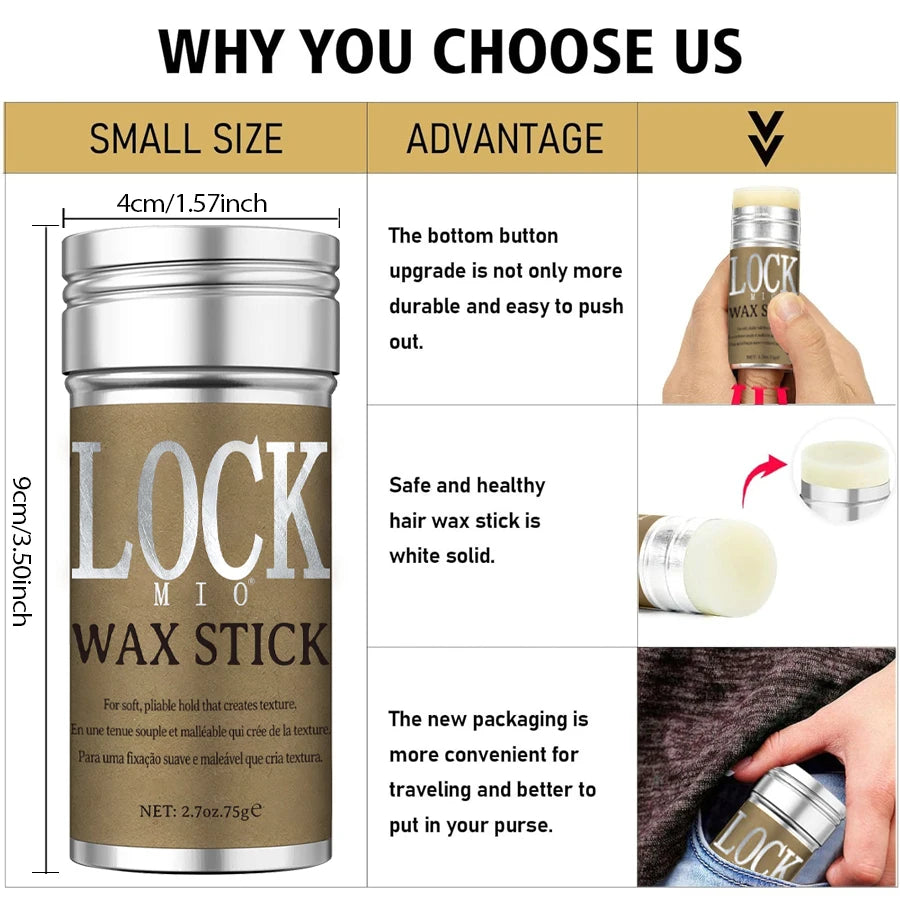 Barra de cera LOCKMIO con aceite de coco natural: hidrata, suaviza, alisa y peina el cabello rebelde. Controla los bordes del cabello. Fijación fuerte y duradera.