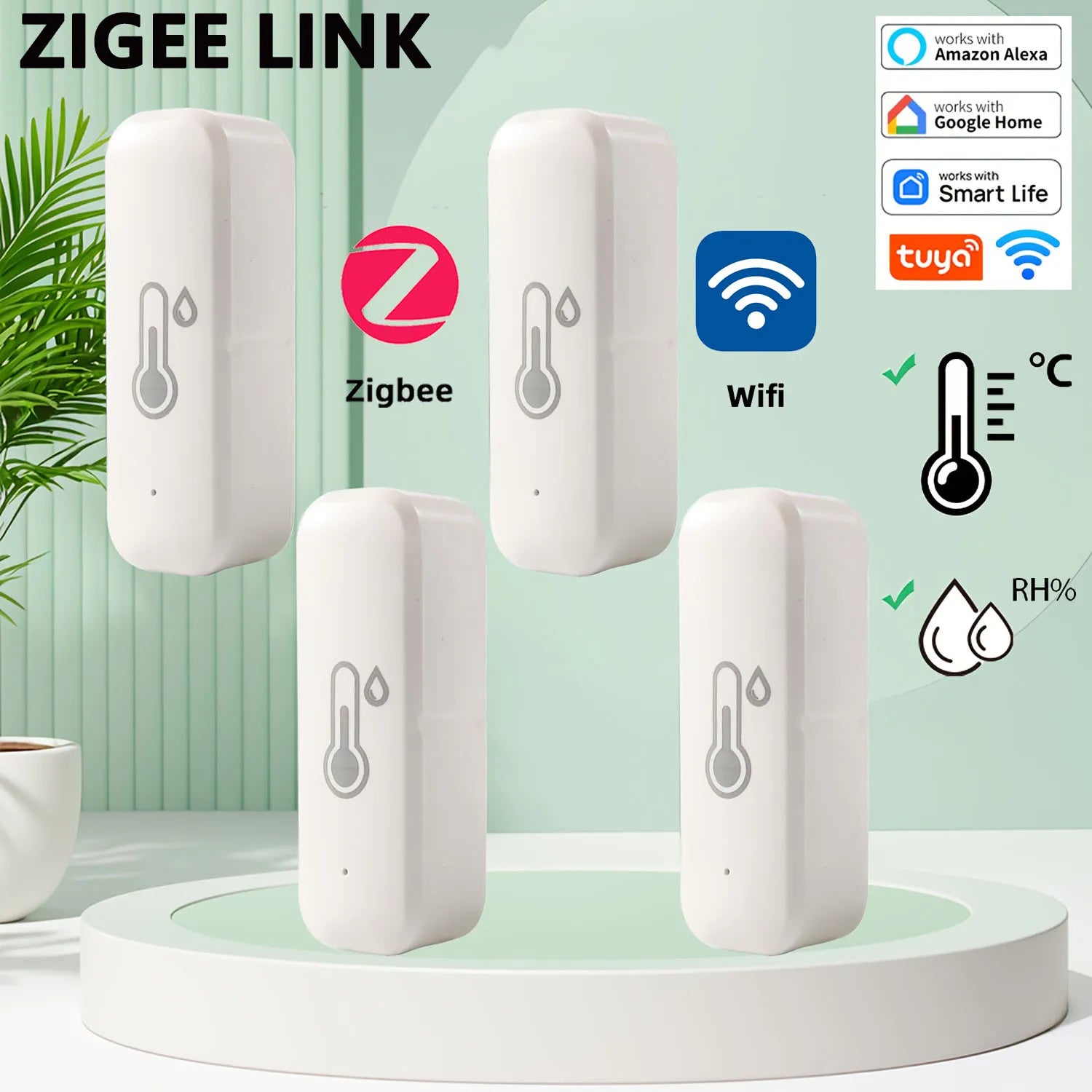 Sensor inteligente de temperatura y humedad ZigBee 3.0 Higrómetro de interior WiFi Tuya APP Monitoreo Actualizaciones en tiempo real APP Amart Home Alexa