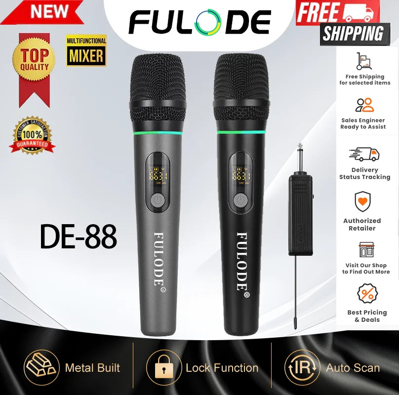 Micrófono FULUODE para karaoke, micrófono inalámbrico profesional, micrófono inalámbrico UHF de mano recargable dinámico