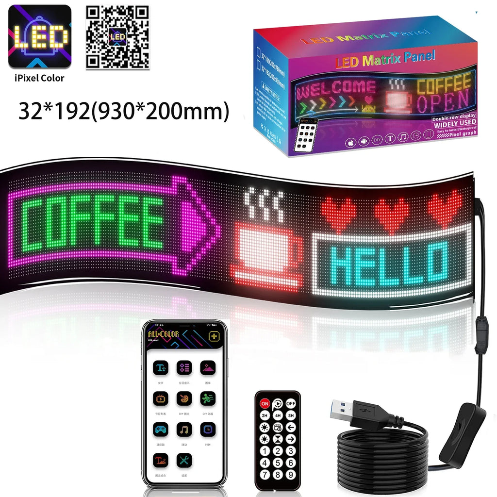 Letrero LED para automóvil, panel de matriz LED flexible de 5 V, letreros de luz LED USB para automóvil, Bluetooth Smart APP, pantalla RGB desplazable, tablero de mensajes