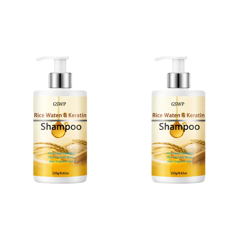 Champú de queratina con agua de arroz GSWP: repara profundamente y deja el cabello suave y brillante, reduciendo los enredos y las puntas abiertas. 250/500 g