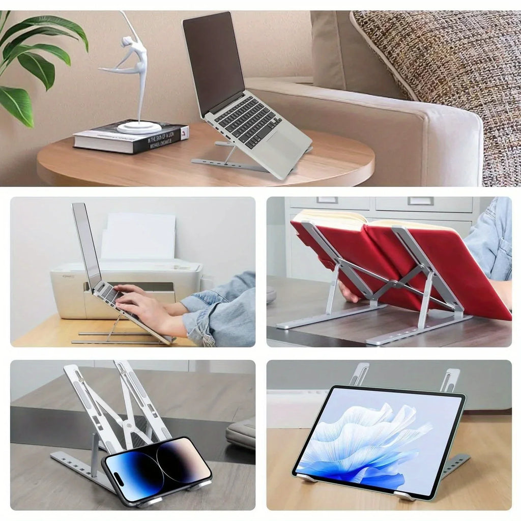 Soporte ajustable de aluminio para portátil: 6 niveles de altura, diseño plegable y portátil para portátiles de 8 a 16 pulgadas, ventilación y disipación de calor mejoradas.