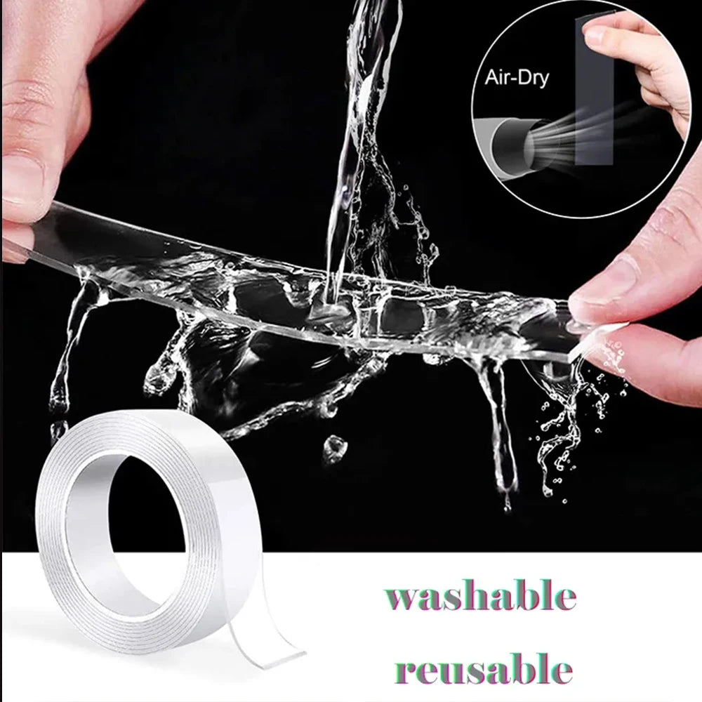 1 unidad de cinta adhesiva de doble cara resistente, lavable y reutilizable. Cinta adhesiva transparente de doble cara para usar en la cocina, el baño y la oficina.