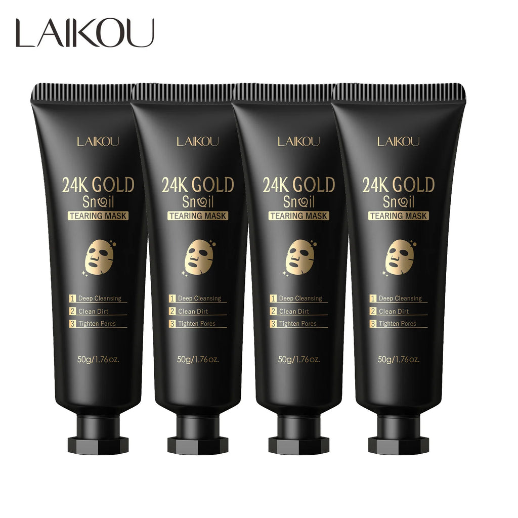 Mascarilla facial exfoliante de oro de 24 quilates con flor de cerezo de LAIKOU, antiarrugas, blanqueadora, para eliminar puntos negros, mascarilla facial desprendible. Productos para el cuidado de la piel.