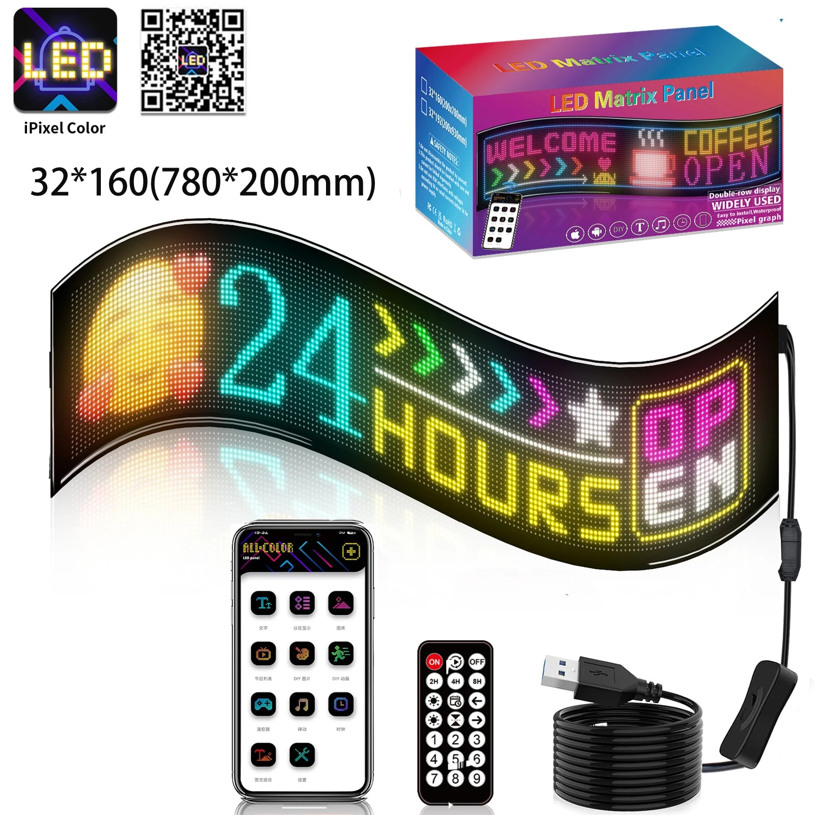 Letrero LED para automóvil, panel de matriz LED flexible de 5 V, letreros de luz LED USB para automóvil, Bluetooth Smart APP, pantalla RGB desplazable, tablero de mensajes
