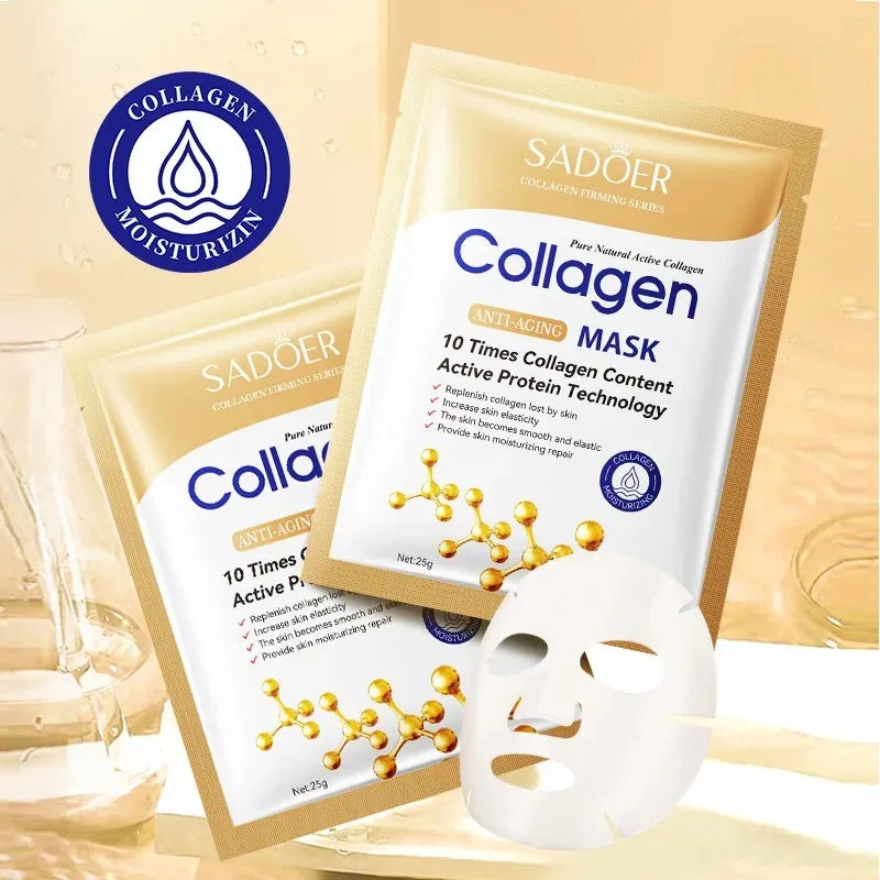 5/10/20/30 unidades Mascarilla facial de colágeno SADOER Reafirmante Hidratante Reparadora Iluminadora Cuidado de la piel Mascarilla facial de tela Mascarillas faciales Cuidado de la piel