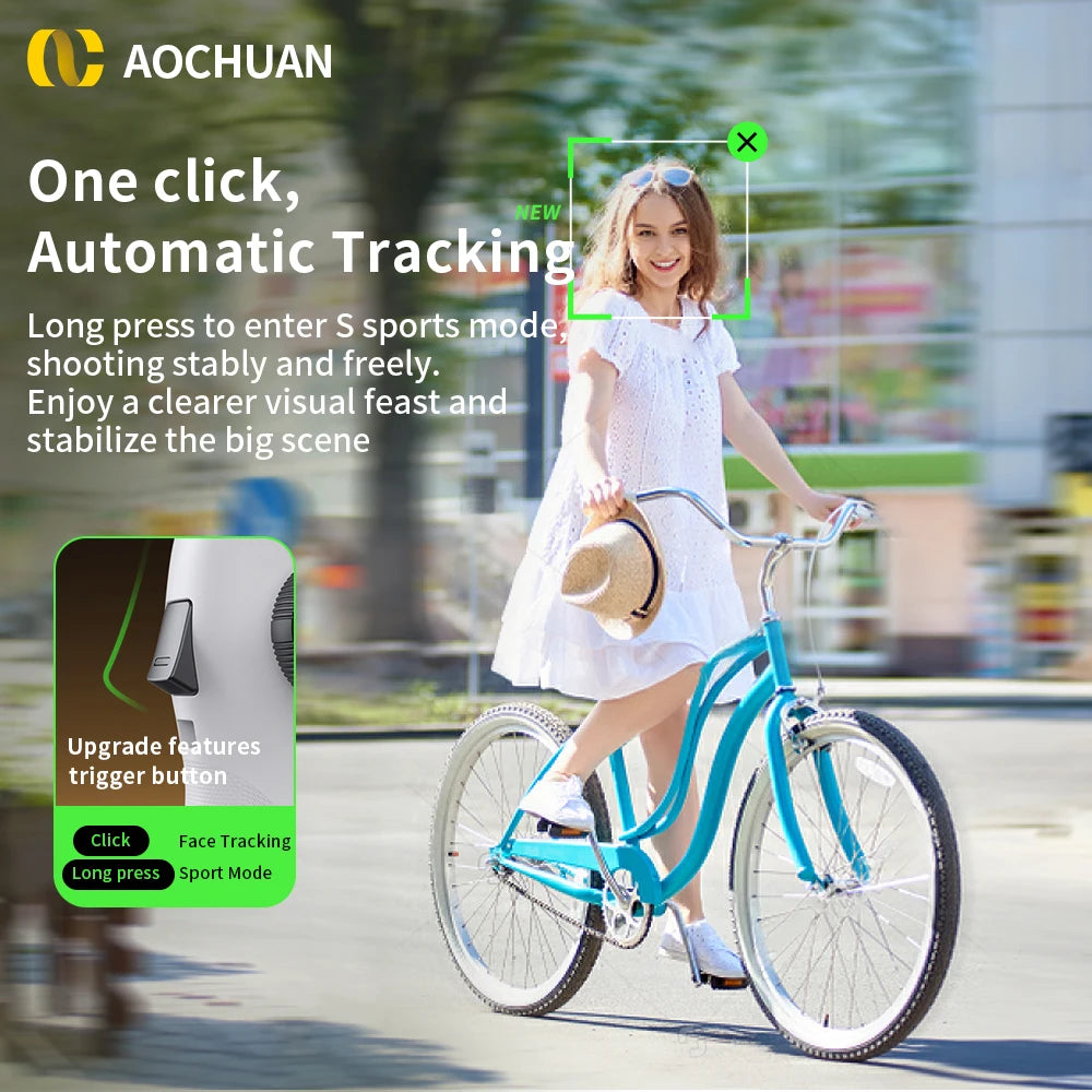 Estabilizador de cardán de mano de 3 ejes AOCHUAN Smart V8 con trípode de extensión y seguimiento facial para iPhone y Android, ideal para transmisiones en vivo y vlogs.