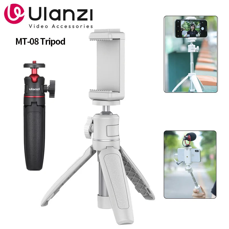 Trípode mini Ulanzi MT-08, color blanco, plegable, monopié, con montura de 1/4'', universal para DSLR, Android, iPhone y smartphones.