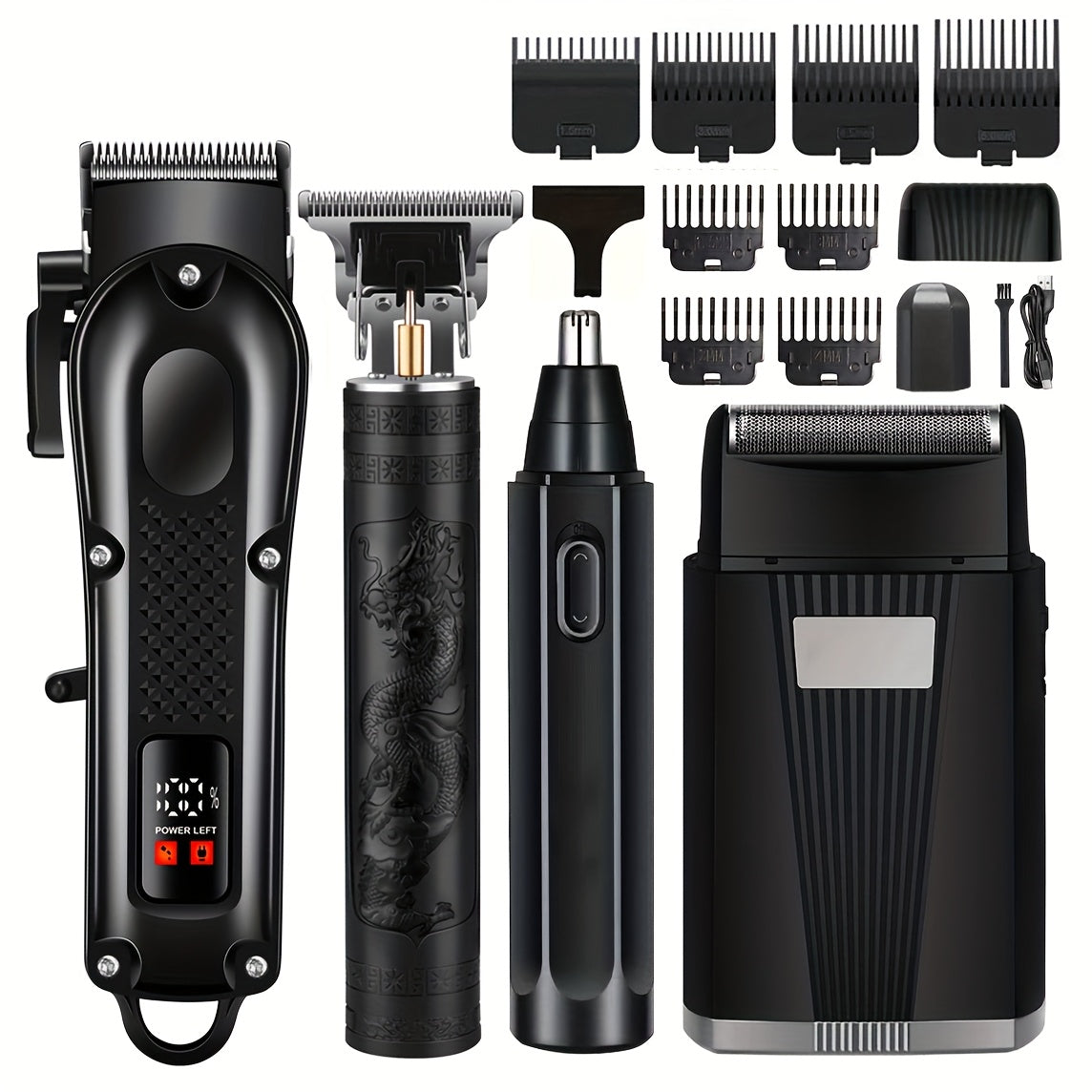 Kit de corte de pelo para hombre con recortadora recargable por USB (4 piezas)