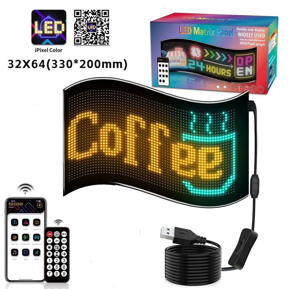 Letrero LED para automóvil, panel de matriz LED flexible de 5 V, letreros de luz LED USB para automóvil, Bluetooth Smart APP, pantalla RGB desplazable, tablero de mensajes