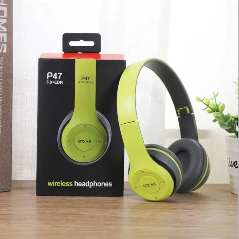 Auriculares Bluetooth plegables inalámbricos con micrófono y control de volumen para iPhone y Android.
