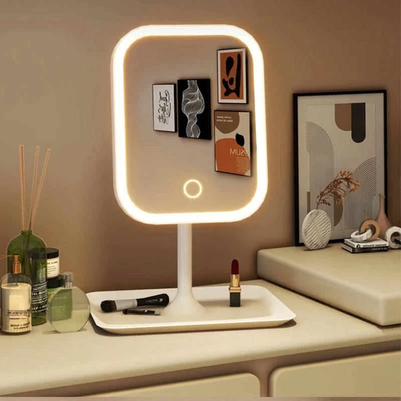 Espejo de tocador de diseño exclusivo con tres colores de luz LED, espejo de maquillaje con control táctil, espejo de escritorio para dormitorio.
