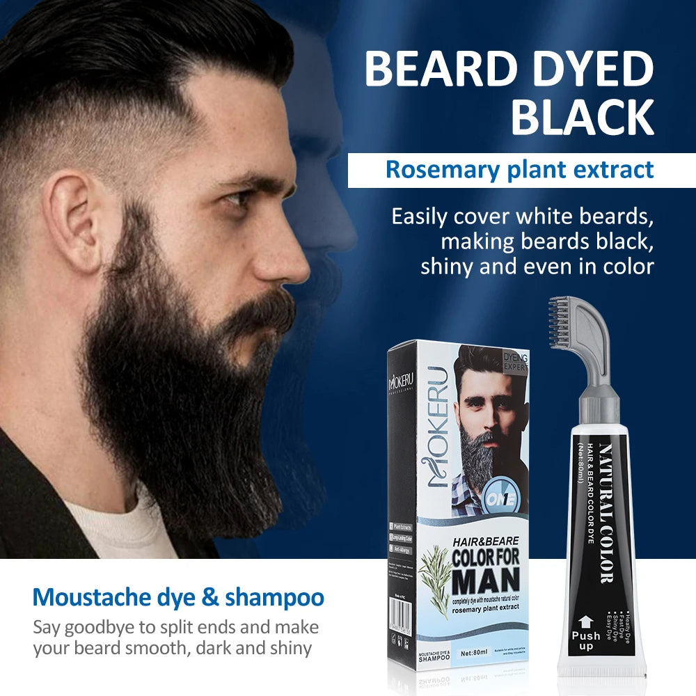 1 juego de crema para teñir la barba negra en 3 minutos con peine, 80 ml, champú de romero natural para teñir la barba negra, crema de tinte instantáneo para el cabello.