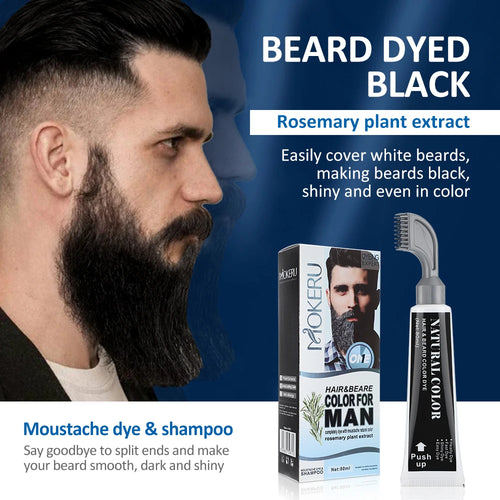 1 juego de crema para teñir la barba negra en 3 minutos con peine, 80 ml, champú de romero natural para teñir la barba negra, crema de tinte instantáneo para el cabello.
