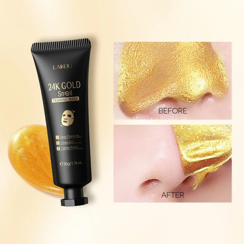 Mascarilla facial exfoliante de oro de 24 quilates con flor de cerezo de LAIKOU, antiarrugas, blanqueadora, para eliminar puntos negros, mascarilla facial desprendible. Productos para el cuidado de la piel.