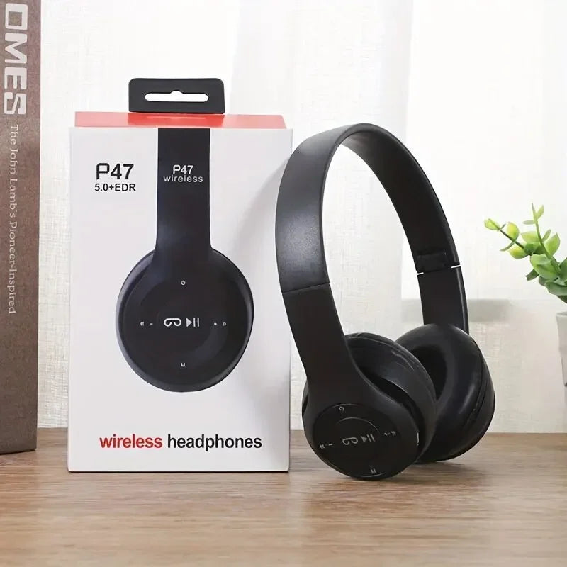 Auriculares Bluetooth plegables inalámbricos con micrófono y control de volumen para iPhone y Android.