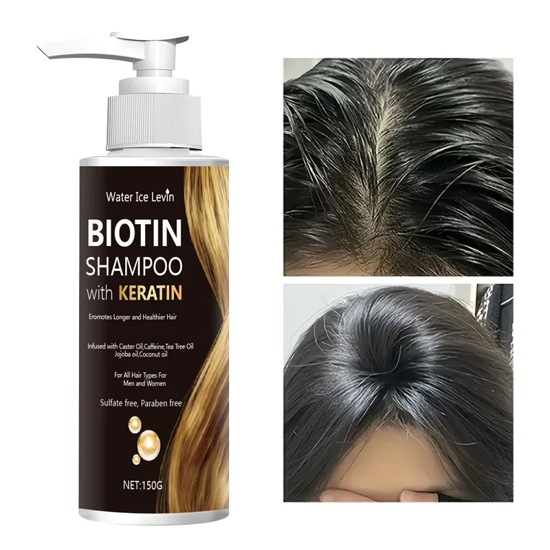 Champú Water Ice Levin con biotina y queratina, sin sulfatos ni parabenos, con aceites nutritivos, para un cabello más largo y saludable, apto para todo tipo de cabello.