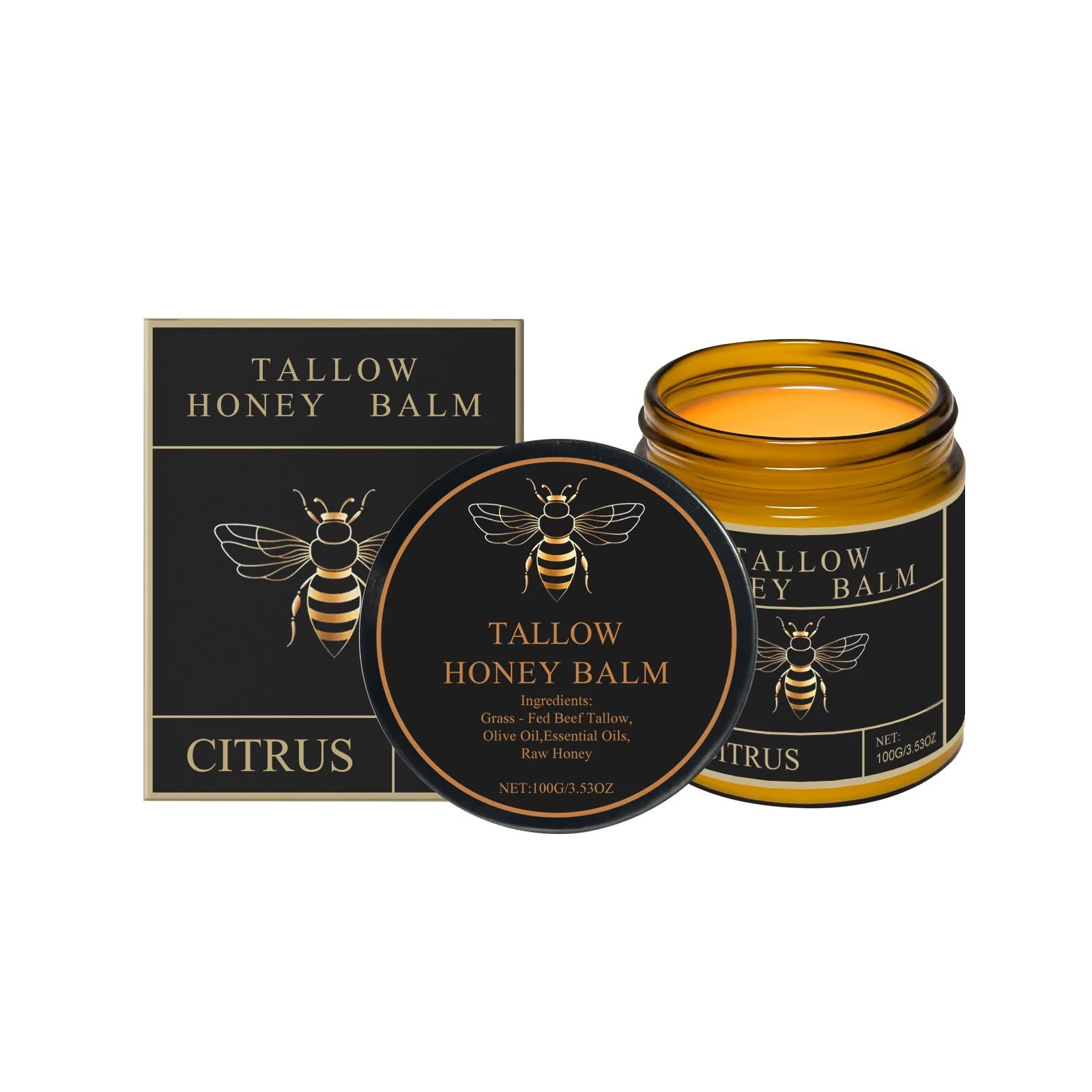 Crema facial de sebo de res, bálsamo de miel cruda orgánica para el cuidado de la piel, iluminador, hidratante corporal natural batido de vacas alimentadas con pasto, loción hidratante.