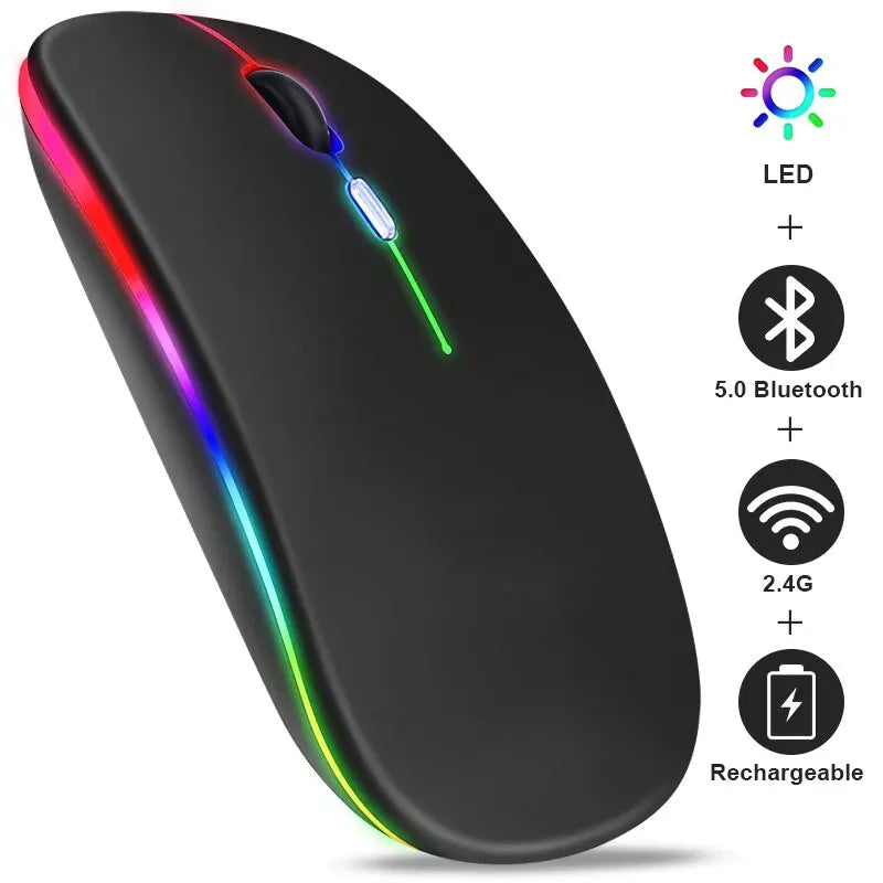 Ratón inalámbrico RGB recargable Bluetooth para ordenador, ratón ergonómico para juegos con retroiluminación LED para portátil y PC, 3600 DPI.