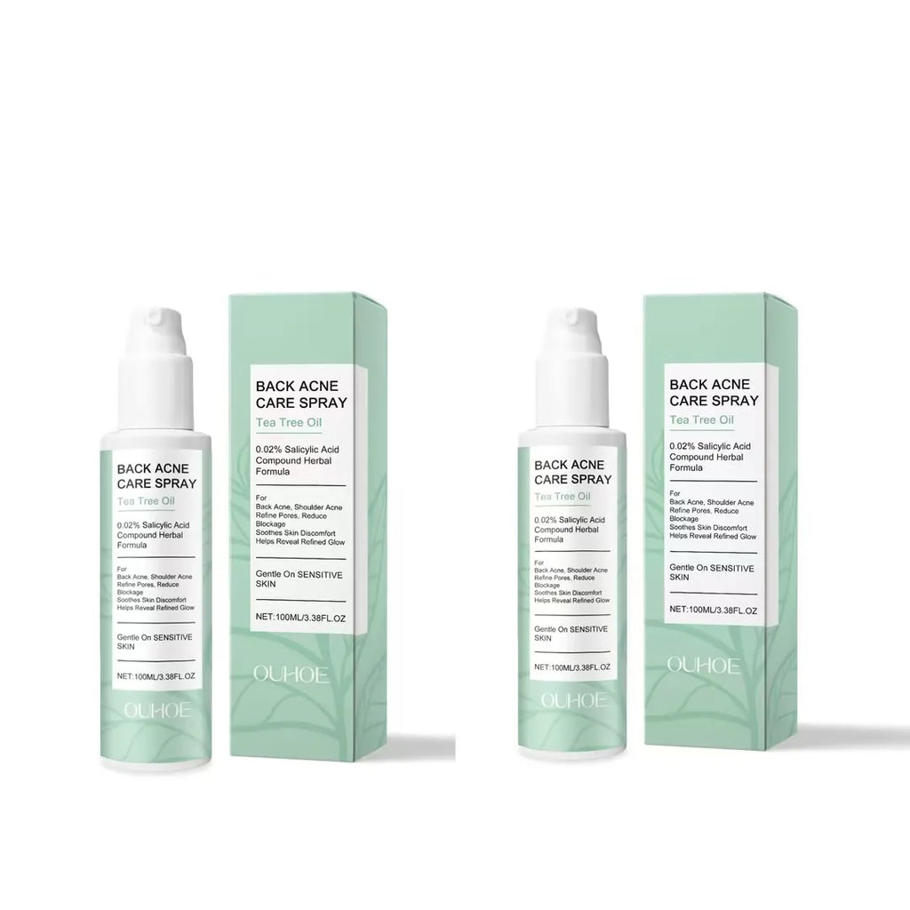 Spray para el acné de espalda con ácido salicílico y aceite natural de árbol de té. Limpia, reduce los poros, controla la grasa, repara y elimina las marcas de acné. Spray para el cuidado de la piel corporal.