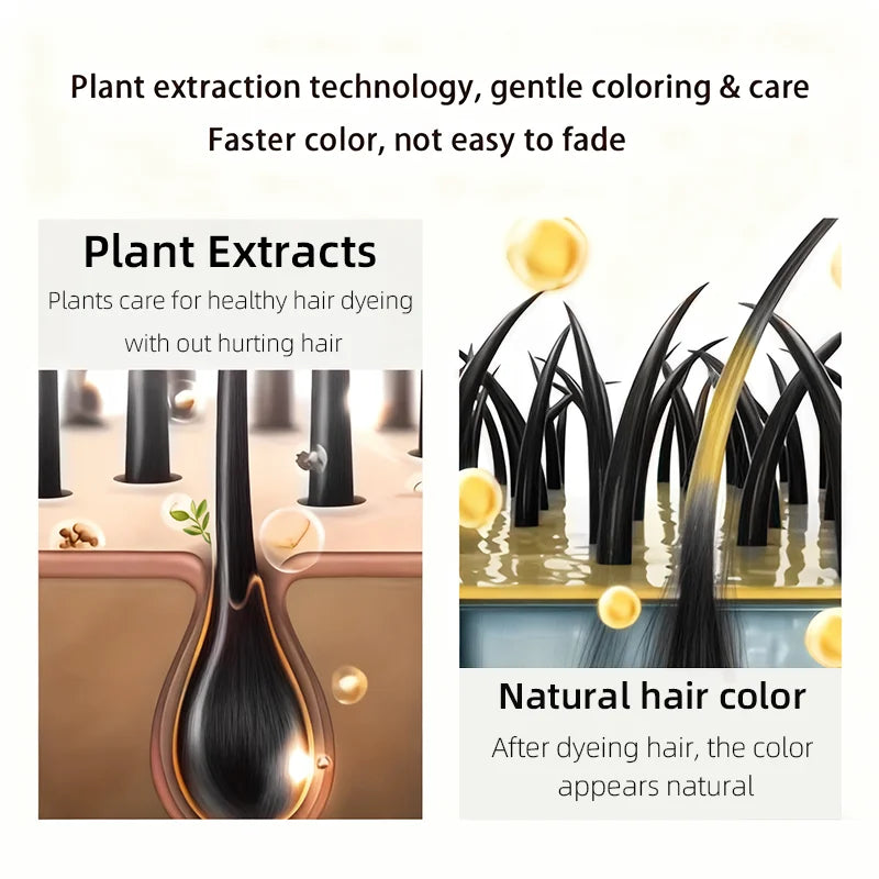 Champú tinte para el cabello negro obsidiana 4 en 1, color duradero, efecto natural instantáneo, cobertura negra, ingredientes vegetales naturales.