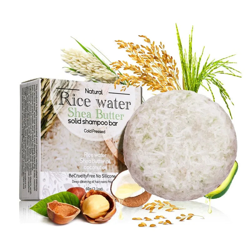 Jabón sólido de champú de arroz XF de 60 g, 100 % natural y orgánico, para el cuidado del cabello, anticaída y reparación del cabello dañado.