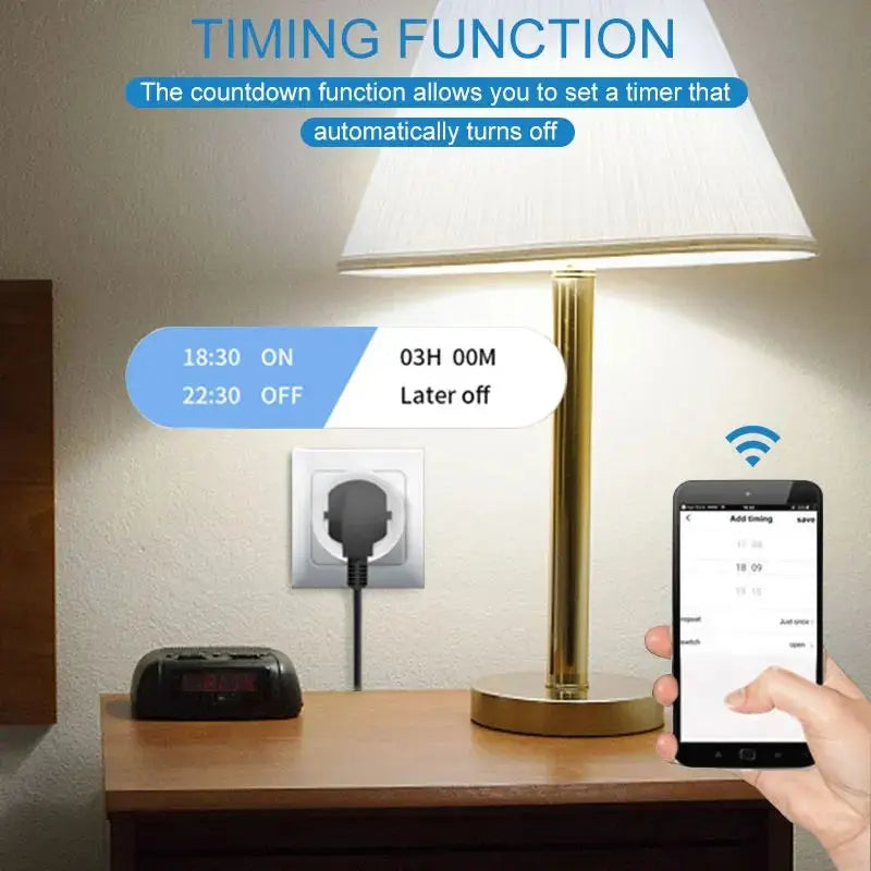 Tuya 16A 20A EU Smart Socket WiFi Smart Plug With Power Monitoring Timing Function Voice Control Alexa Google Assitant